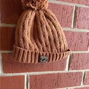 Billabong Fleece Lined Brown Knit Beanie Pom Hat